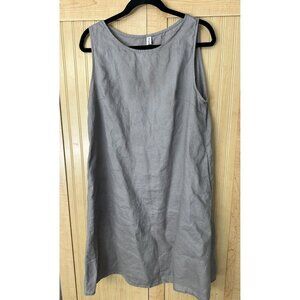 100% Linen Dress Womens Size Large Neutral Sleeveless Swing Beach Casual Summer